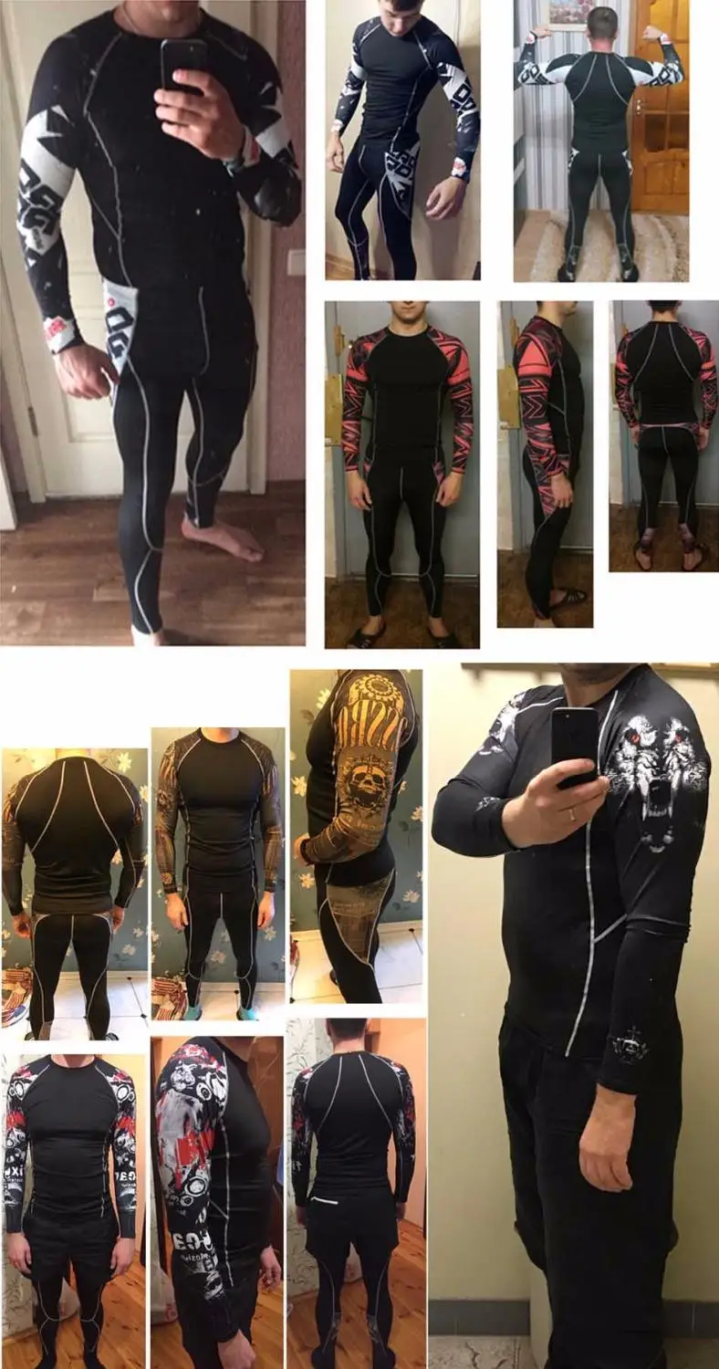 Men's Running 3 Piece Set full Man tracksuit Compression pants shirt Gym clothing Winter Jogging base layer thermal underwear