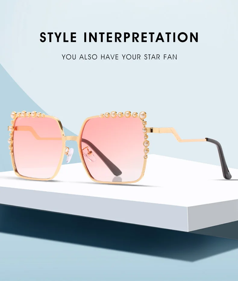 2022 New Luxury Pearl Sunglasses Women Brand Designer Oversized Square Sun Glasses Ladies Fashion Shades Oculos De Sol UV400 oversized sunglasses