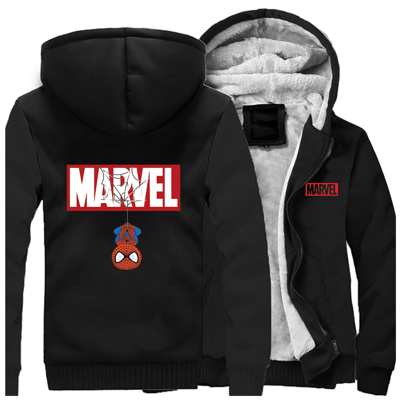 Спортивная одежда Marvel с героями мультфильмов, Человек-паук, лидер продаж, зимние толстовки, мужские реглан, модное пальто, плотные толстовки, повседневная куртка на молнии - Цвет: Black