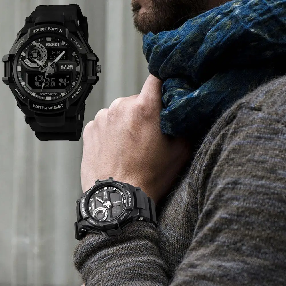 

Fashion Men Luminous Waterproof Alarm Calendar Stopwatch Student Wrist Watch Mas-culino Fashion Men's Watch Large Dial Militarys
