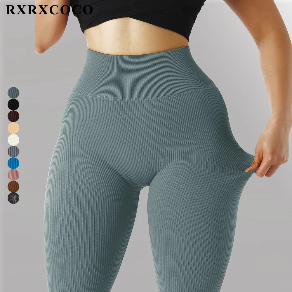 RXRXCOCO Ribbed Yoga leggings Women Push Up Seamless
