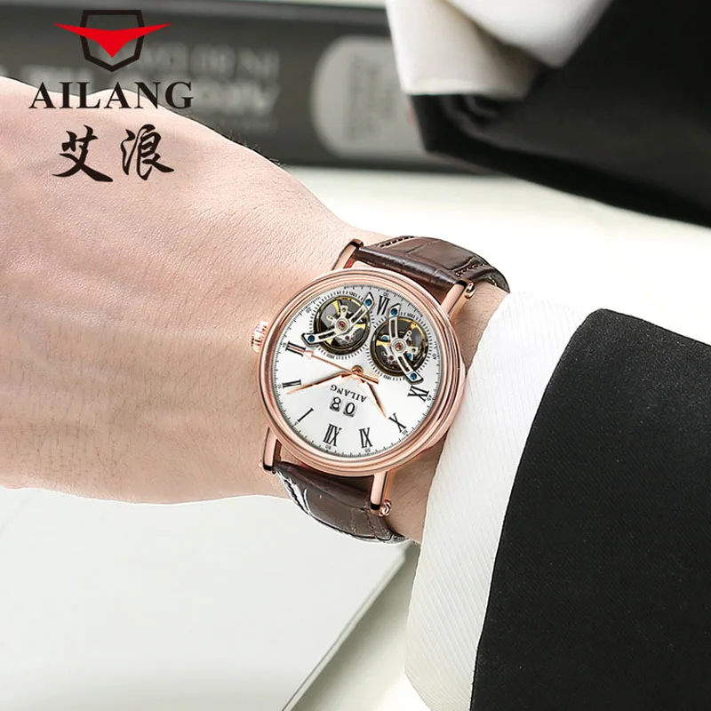 AILANG, 8820, швейцарские часы, мужские, люксовый бренд, автоматические, двойной турбийон, скелет, настоящие, мужские часы, кожаный ремень