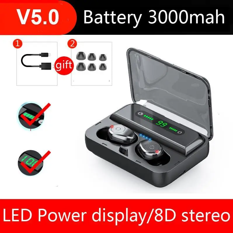 LED power display F9-3 Bluetooth Auricolari TWS 5,0 в водонепроницаемый HD стерео без ушных проводов с шумоподавлением игровая гарнитура светодиодный дисплей - Цвет: LED power display
