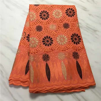 

high quality 5 yards white gold African Swiss cotton voile lace fabric with neat embroidery plus chiffon lace! 14L062336