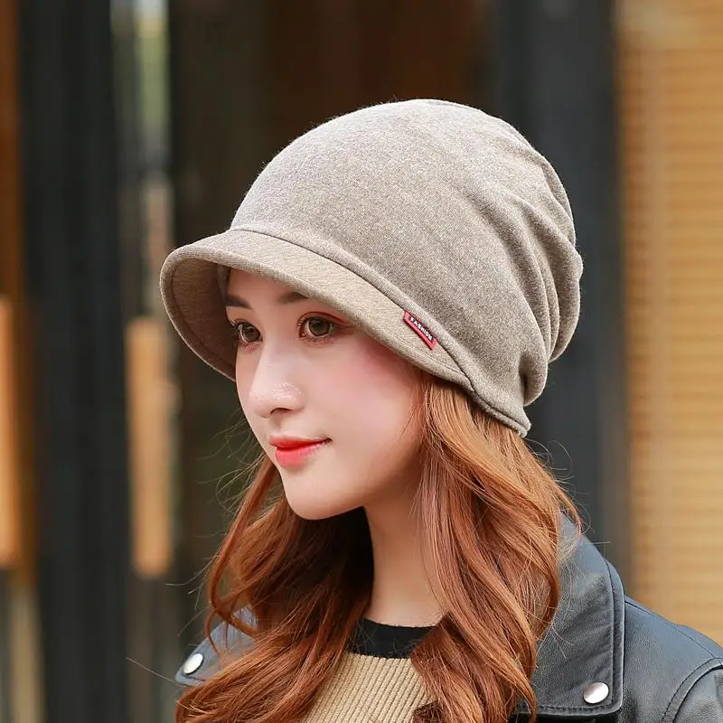 COKK Cotton Ponytail Cap Winter Hats For Women Turban Hat Female Beanie Stretch Hats Bonnet Winter Cap Ear Windproof Bonnets - Цвет: Khaki