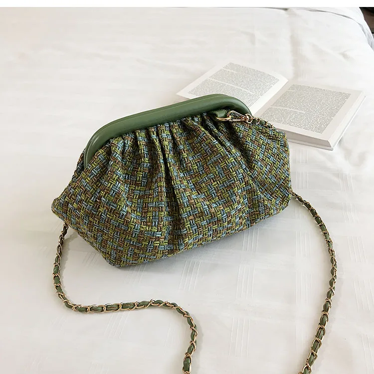 New Ladies Dumplings Package Simple Solid Fashion Trend Wild Personality Chain Shoulder Messenger Bag Chic Clutch and Purse - Цвет: Зеленый
