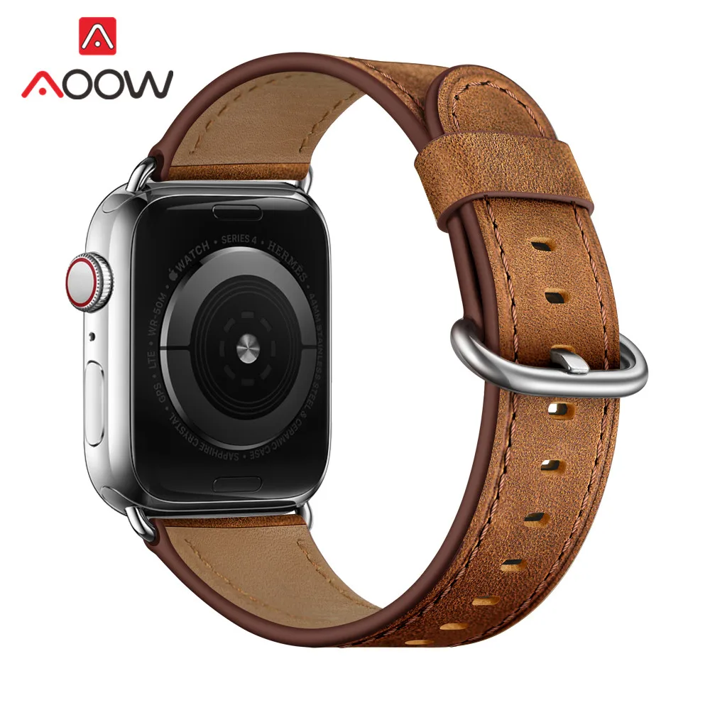 Crazyhorse Red brown Ремешок для часов из натуральной кожи для Apple Watch 5, 4, 38 мм, 42 мм, 40 мм, 44 мм, роскошный мужской и женский браслет для iWatch 3, 2, 1 - Цвет ремешка: Crazyhorse Red brown