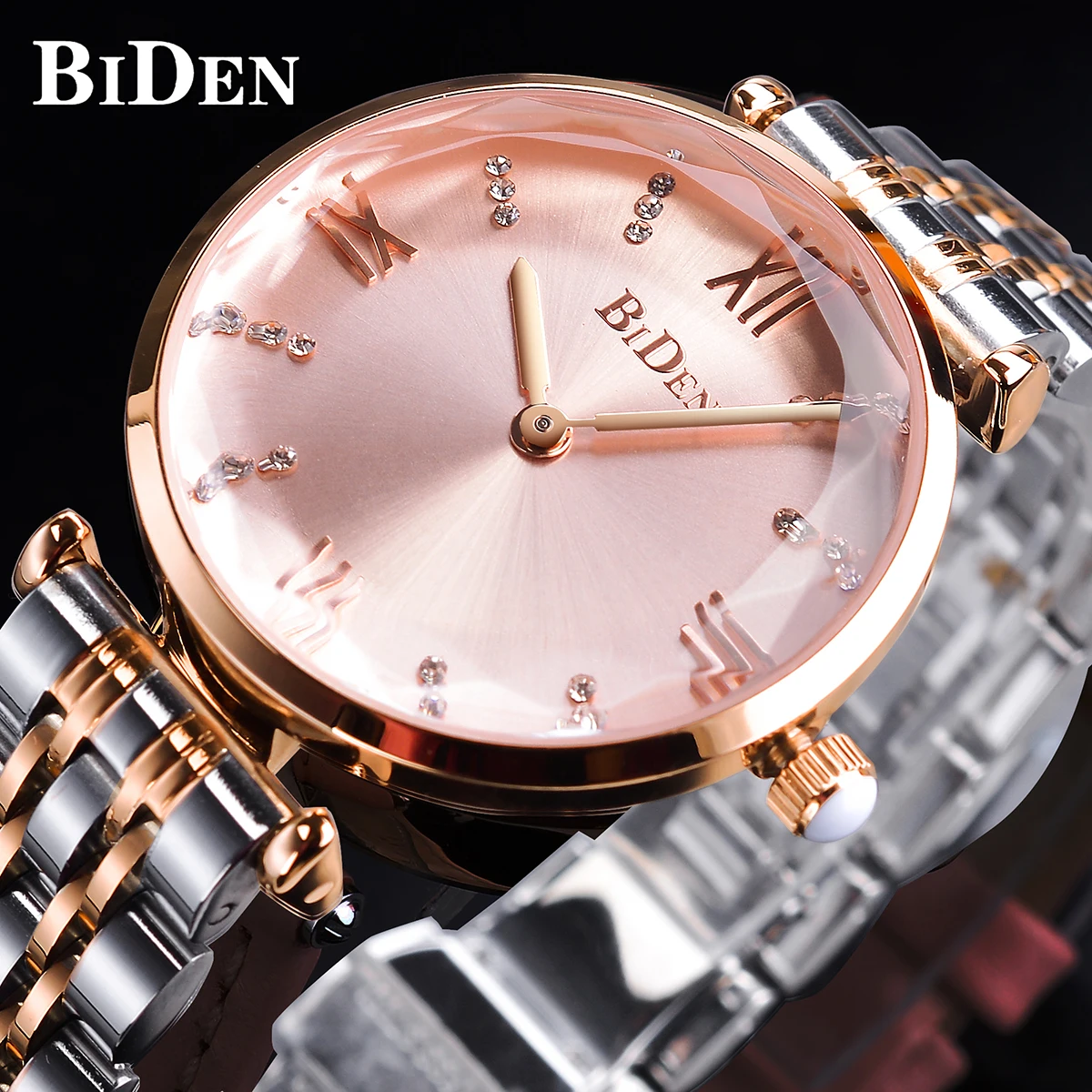 

Biden Luxury Brand Diamond Quartz Pink Wrist Watch Waterproof Stainless Steel Ladies Watch Gifts For Women Relogio Feminino