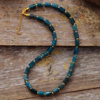 High End Natural Stones Apatite Lariat Chokers Necklace Women Exquisite Beaded Simple Layers Necklace Teengirl OL Jewelry Gifts