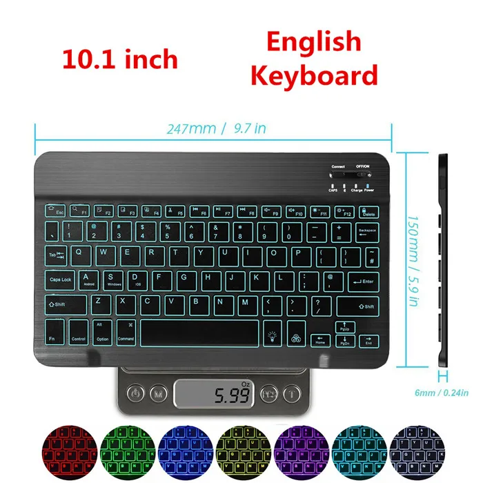 10inch-backlit-eng Ультра тонкая алюминиевая Bluetooth Русская испанская клавиатура для IOS Android планшет Windows для iPad 7,9 9,7 10,5 Bluetooth клавиатура - Color: 10inch-backlit-eng