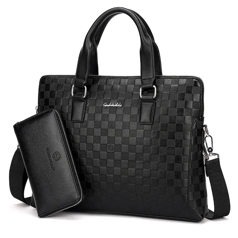 

Fashion Embossed Plaid Handbag Men Shoulder Business Briefcase Cross Shoulder Bag Computer Bag