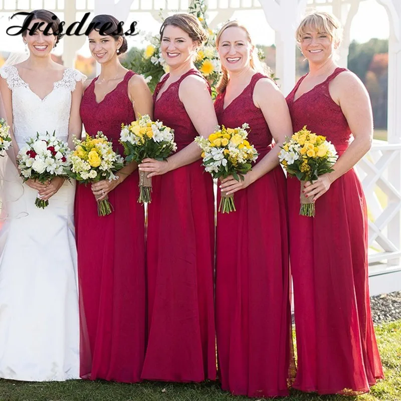 

Applique Lace Bridesmaid Dresses Long 2019 Fuchsia Chiffon A Line Wedding Guest Dress Party For Women Backless vestido de festa