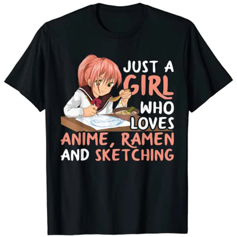 Sadece Anime Ramen seven ve eskiz japonya Anime T-Shirt Harajuku bts Tee Tops bir kız