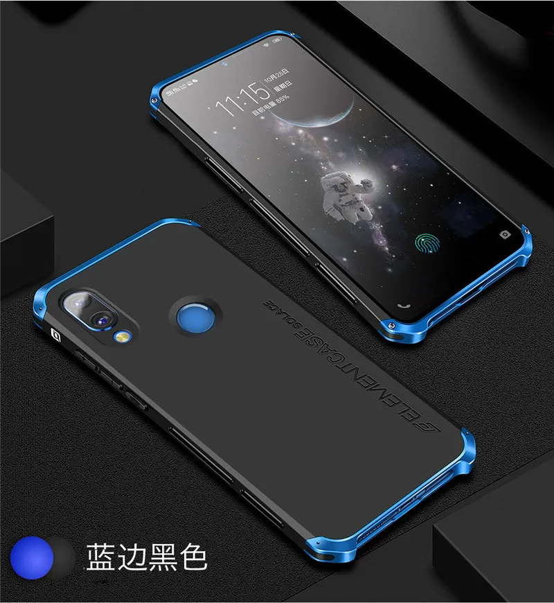 Чехол для redmi note7, ударопрочный металлический корпус из алюминиевого сплава, силиконовый Жесткий чехол с жесткой задней панелью для xiaomi redmi note7 - Цвет: Blue Black