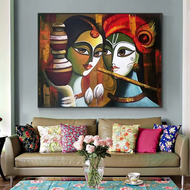 Buddha Radha Krishna True Love Oil Painting Printed On Canvas 1