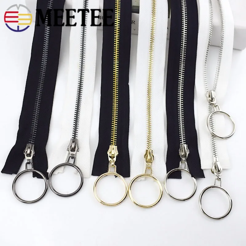 Meetee 5#85 см 120 см Металлические молнии открытый конец двойной/sigle кольцо Ползунки молния для шитья пальто куртка молния одежда аксессуары