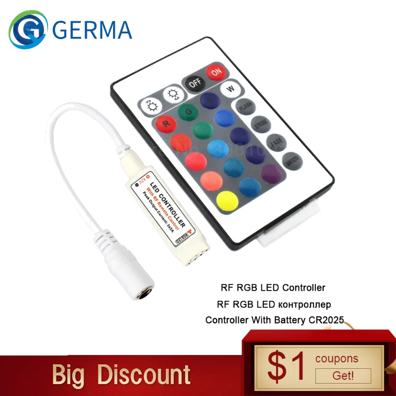 

GERMA DC 12V Mini RGB RF Remote USB 24 Key Wireless Controller For 3528 5050 RGB LED Strip Light Remote Controller Dimmer