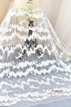 

European fringed waterfall sequin embroidery lace fabric wedding dress handmade diy cloth Clothing wedding fabric