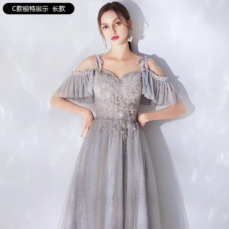 Grey C-Long Вечерние платья элегантные трапециевидные длинные шифоновые женские модные вечерние платья - Цвет: Grey C-Long