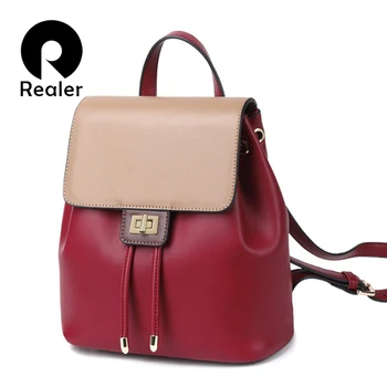 

REALER women backpack small leather school bags for women school backpack for teenager girls panelled shoulder bag