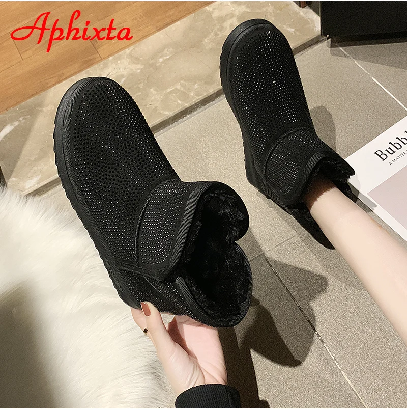 Aphixta/теплые зимние сапоги; женские зимние сапоги со стразами; блестящее украшение со стразами стразы; зимняя обувь; короткие зимние сапоги