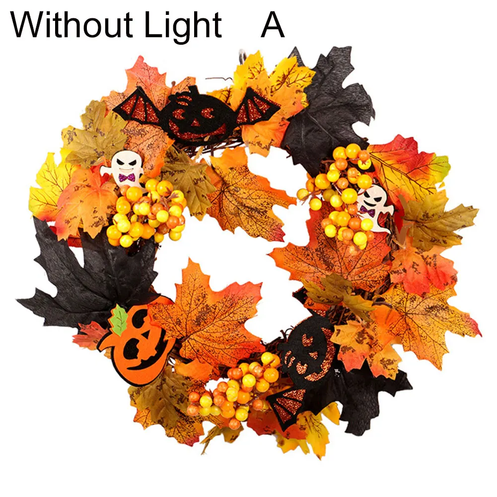 Halloween Pumpkin Wreaths Door Decoration Ghost Artificial Maple Leaf Flower Garland Rattan Berry Home Halloween decoration