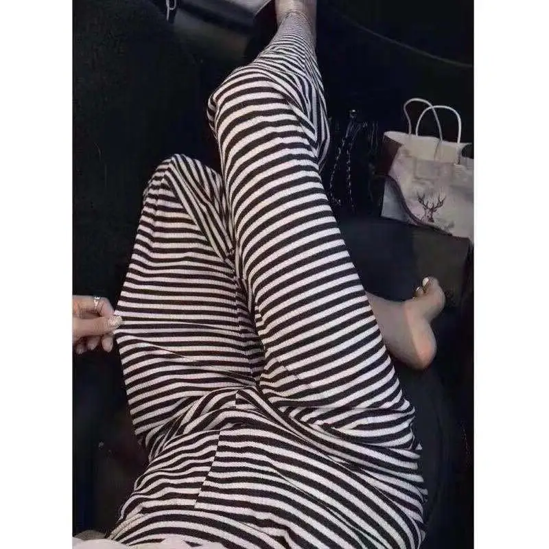 Black And White Horizontal Striped Pants Wide Leg Pants Drape Mopping
