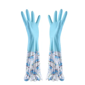 

Plush long dishwashing gloves, waterproof and warm in winter, thick latex wide mouth laundry gloves, short domestic gloves