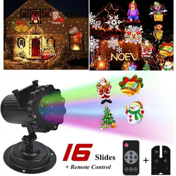 

16 Slides Christmas Projection Light with Remote Control Moving LED Patterns Waterproof Decorative Birthday Projection Lamp 30E
