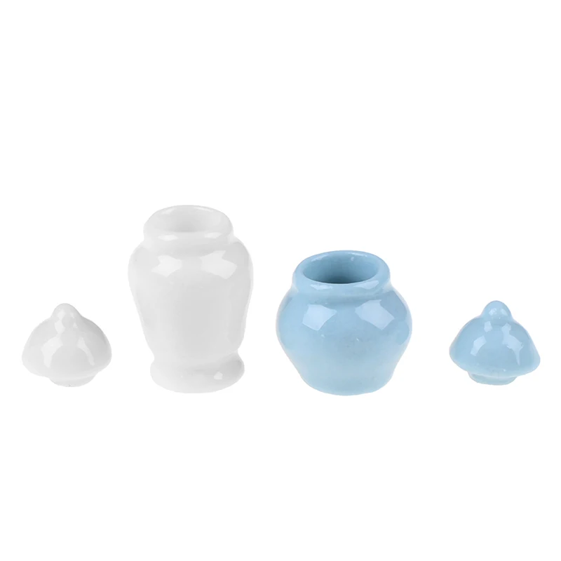 

1:12 Dollhouse Miniature Ceramic Storage Jars with Cover Kitchen Accessories