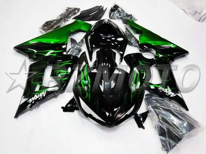ABS обтекатель комплект подходит для Kawasaki ZX6R 2005 2006 Мотоцикл Обтекатели ZX-6R 05 06 Ninja 636 кузов комплект Пламя Зеленый