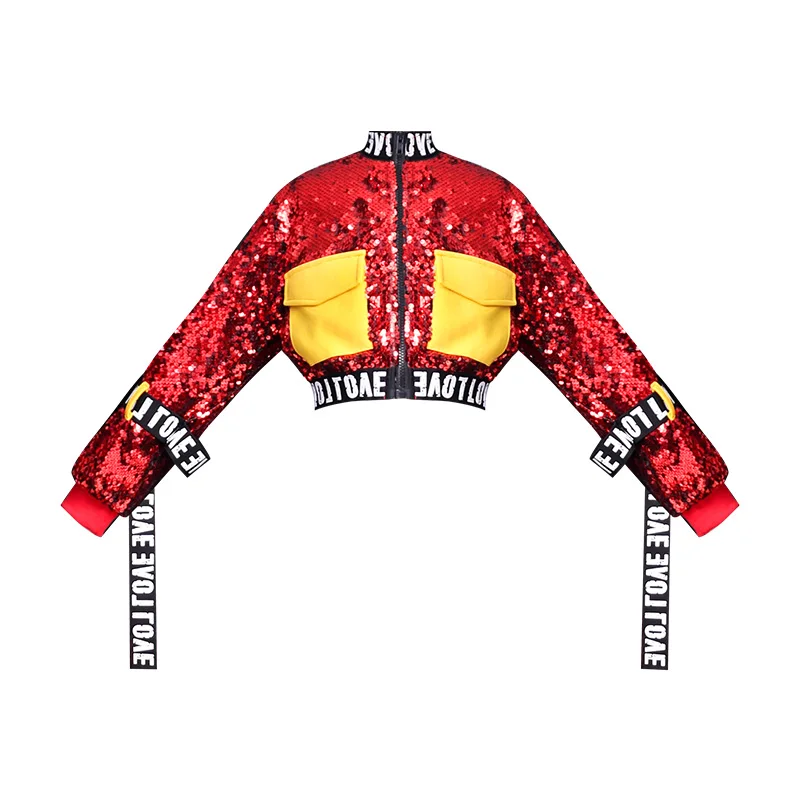 Red Tops Одежда для джазовых танцев красная/фиолетовая одежда для подиума с длинными рукавами и блестками танцевальные костюмы в стиле хип-хоп детская одежда для бальных танцев DQL2956 - Цвет: Red Tops