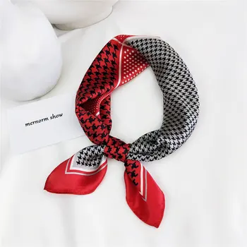 

53*53cm Summer Houndstooth Polk Dot Printed Small Square 100% Silk Neck Collar Scarf Bufanda Women Fashion Hair Scraf for Ladies