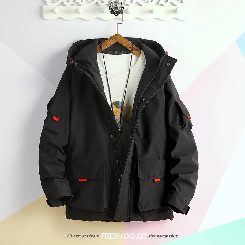 Куртки с капюшоном мужские осенние новые в стиле пэтчворк и КолорБлок полукнопки пуловер спортивный костюм пальто человек хип хоп куртка в уличном стиле - Цвет: Черный