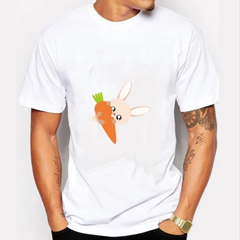 

Men Solid Color Loose Short Sleeve T Shirt Men Round Collor Casual T-Shirts Brand Tops & Tees Rabbit Eat Radish Printed Tshirt