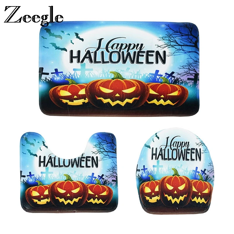 Zeegle Hallween декоративные коврики для ванной, 3 штуки, Набор ковриков для ванной комнаты, впитывающий ковер, коврик для ванной туалета, Противоскользящие коврики для ванной, коврик для ванной комнаты