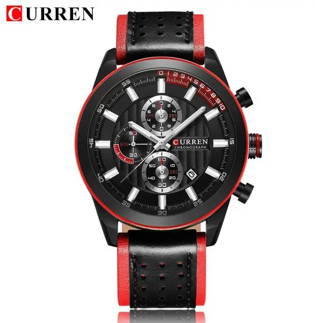 Relogio Masculino Curren Роскошные, Брендовые мужские спортивные часы кожаный ремешок Повседневный хронограф кварцевые наручные часы Дата мужские часы - Цвет: black black black