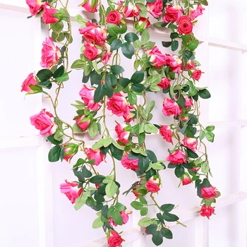 

180cm Real Touch Silk Roses String Vines Artificial flowers Wreath Rattan Wall Hanging Flowers Garland Wedding Party Home Decor