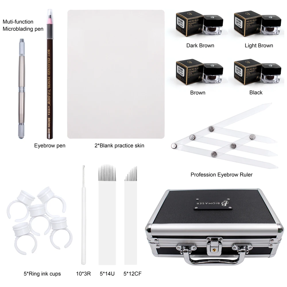 Комплект для микроблейдинга, Перманентный макияж, карандаш для бровей, ручная ручка, практическая линейка для кожи, чернильные чашки, микроблейдинг, пигмент, набор для татуировки