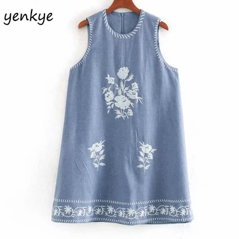 

Summer Tank Dress Women Floral Embroidery Dress Lady Round Neck Sleeveless A-line Mini Dress Plus Size vestido CCWM9579