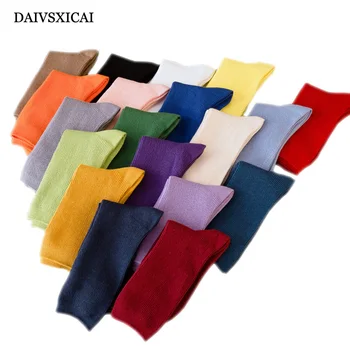 

3Pairs/lot=6Pieces Chayan Double Needle Solid Color Socks Fashion Woman Casual Vertical Long Tube Female Retro Socks