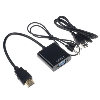 

1080P HDMI to VGA With o Converter Adapter USB Power Video Cable Black
