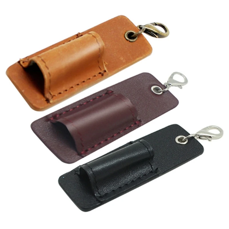Fountain Pen Holder Leather Pen Pocket Badge Reel Holder with Carabiner