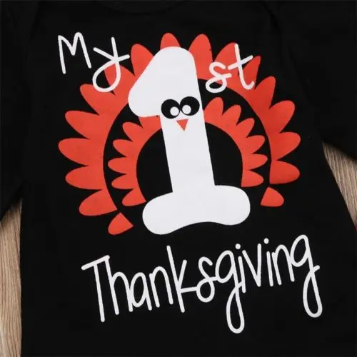 Pudcoco My 1st Thanksgiving Newborn Kids Baby Girl Clothes Boy Hat Turky Cotton Romper Bebe Outfit Set Girls Clothing 0-24M
