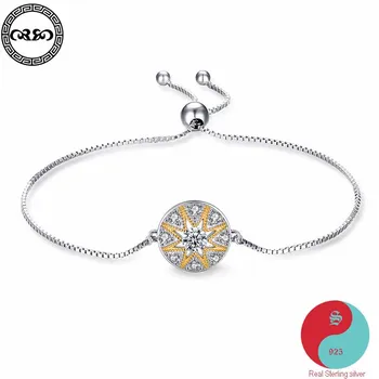 

Sun flower Cute Real Pure 925 Sterling Silver Bracelet sunflower expandable glam diamant bracelet women's Luck Fine Jewelry