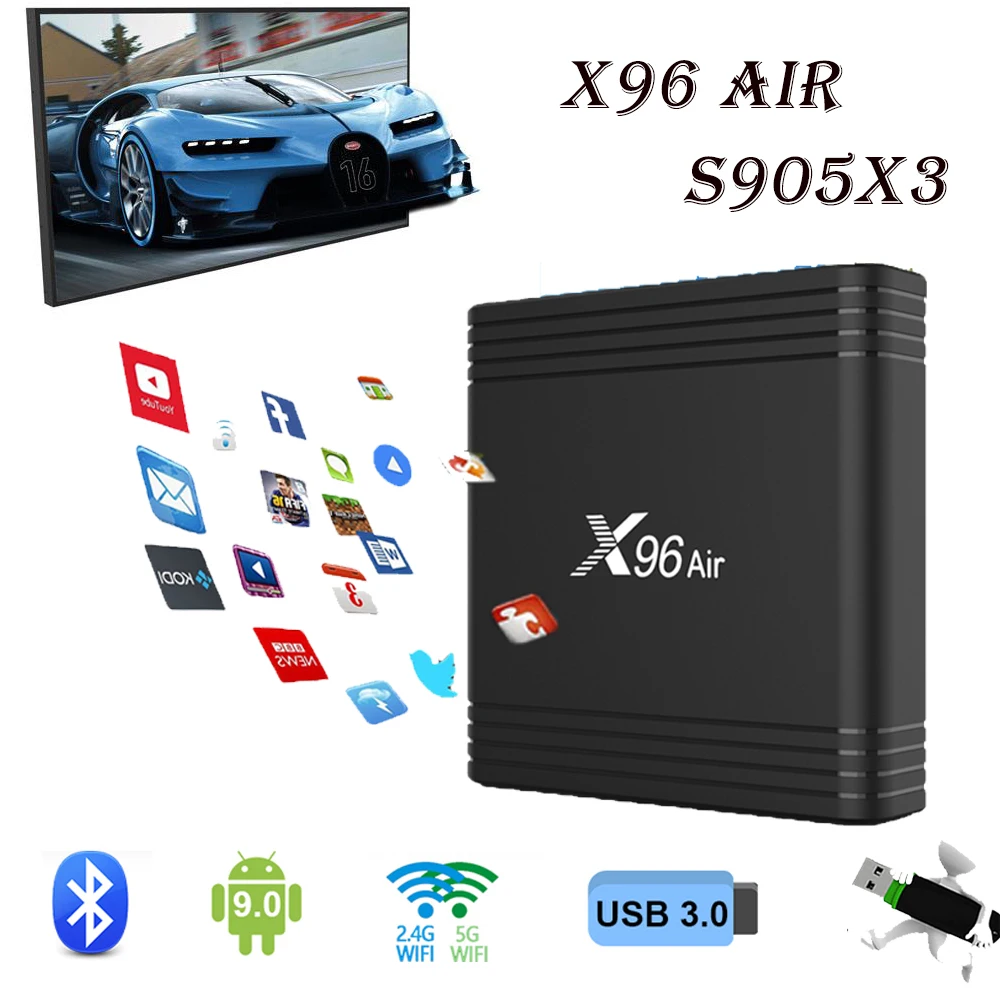 

X96 Air Android TV Box Android 9.0 Amlogic S905X3 Smart TV Box 4K Android Box 4GB 64GB Quad Core 2.4G & 5G Wifi BT4.1 H.265