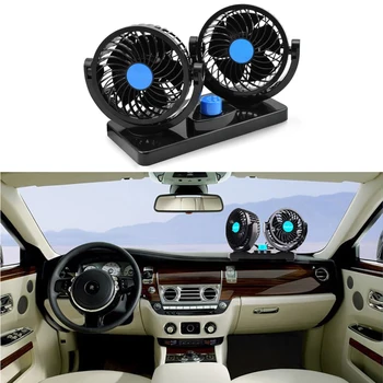 

12V Mini Car Cooler Fan Dual Head 2 Speed Adjustable Electric Fan 360 Degree Rotate Air Circulator Fan USB Plug Car Cooler