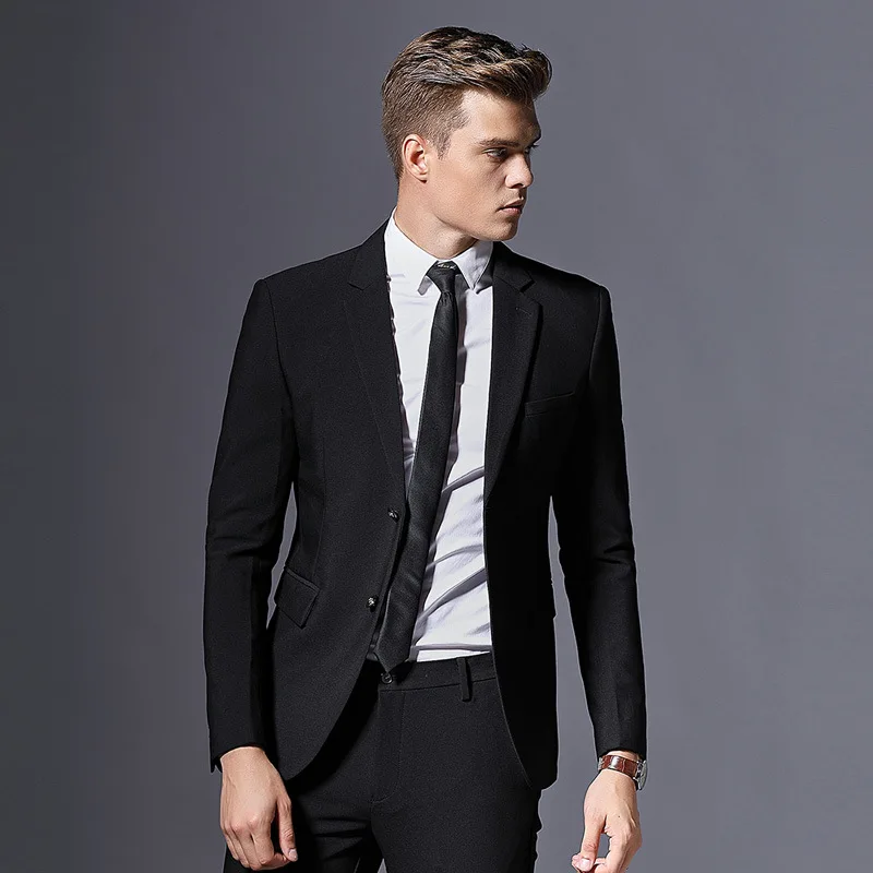 Black (Jacket Only) Классические мужские костюмы, наборы, приталенный мужской деловой костюм деловая офисная одежда, повседневный мужской костюм - Цвет: Black (Jacket Only)