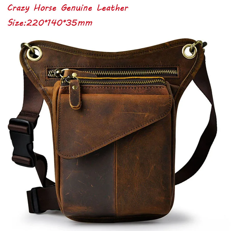 Мужская кожаная сумка Crazy Horse с заниженной талией, поясная сумка на бедро, пояс на плечо, сумка на плечо для путешествий, мотоцикла - Цвет: Deep Brown