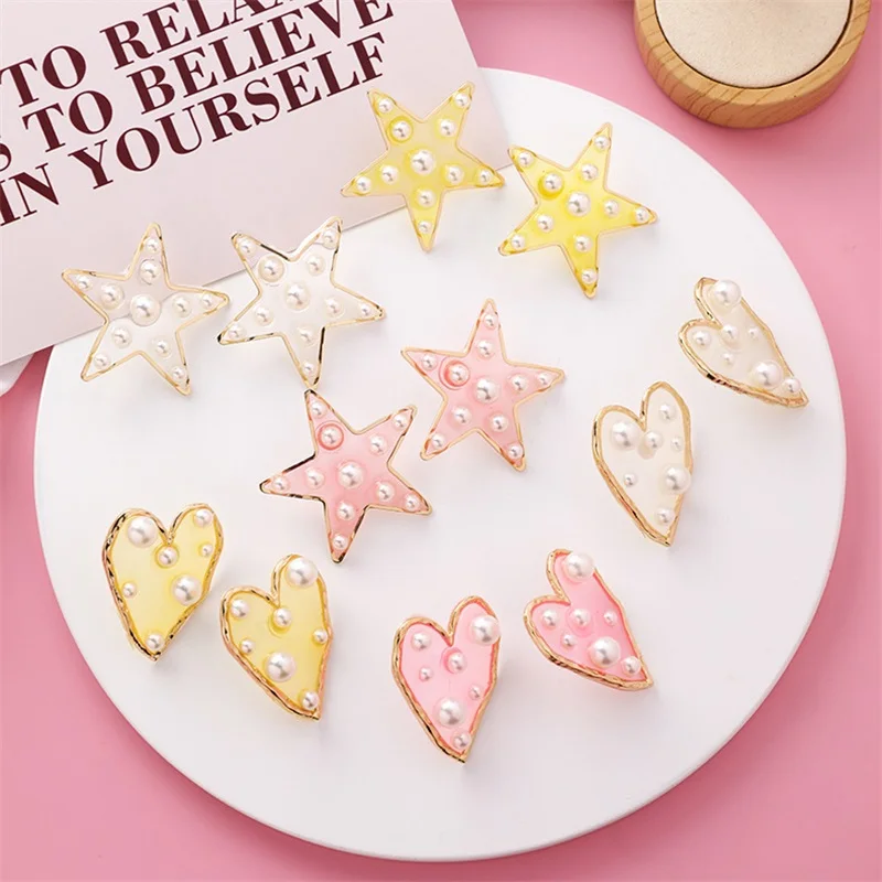 

ZA Exaggerated Fashion Size Pearl love five-pointed Star Earrings Hot Sale Irregular Translucent Acrylic Women Party Jewelry